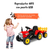 Tractor con remolque rojo con niña#color_rojo