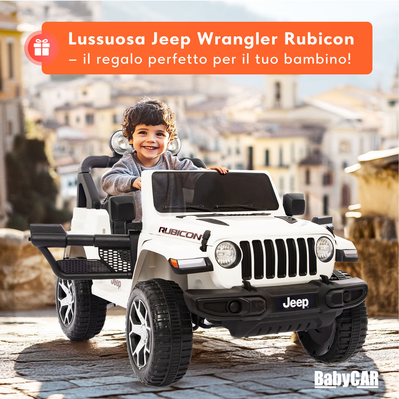 Jeep Wrangler Rubicon elettrica per bambini 12V bianca