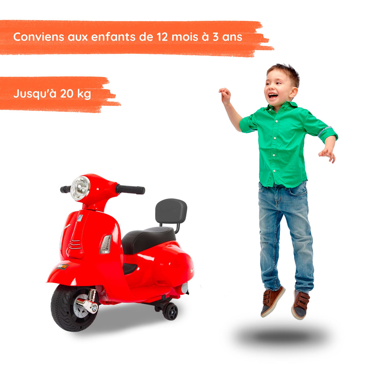 Mini vespa rouge avec enfant#couleur_rouge