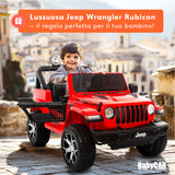 Jeep Wrangler Rubicon elettrica per bambini 12V con 2 posti rossa