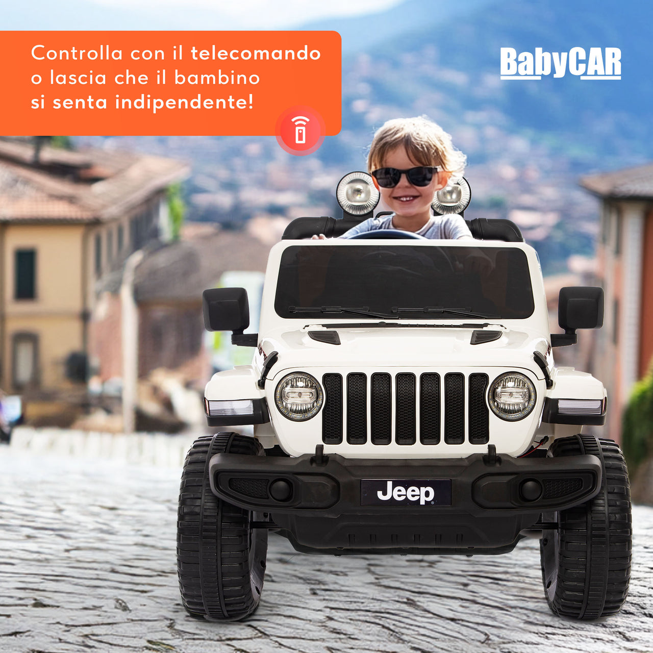 Jeep Wrangler Rubicon elettrica per bambini 12V bianca