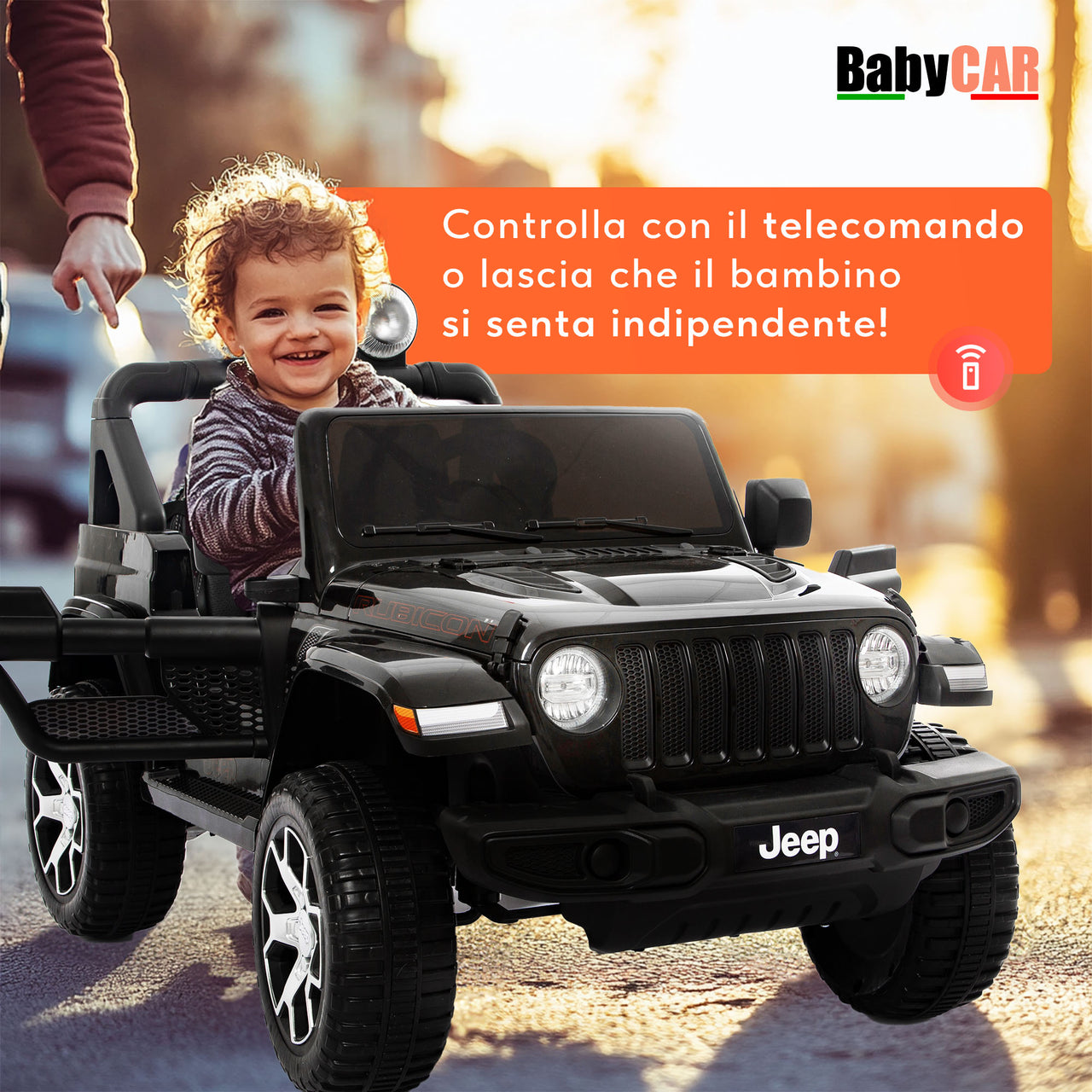 Jeep Wrangler Rubicon elettrica per bambini 12V nera