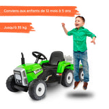 Tracteur electrique avec remorque vert pour enfants#couleur_vert