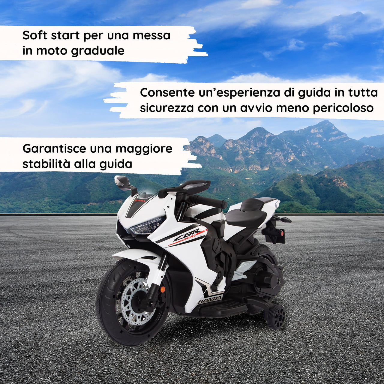 Honda CBR 1000 RR elettrica per bambini Soft Start#colore_bianco