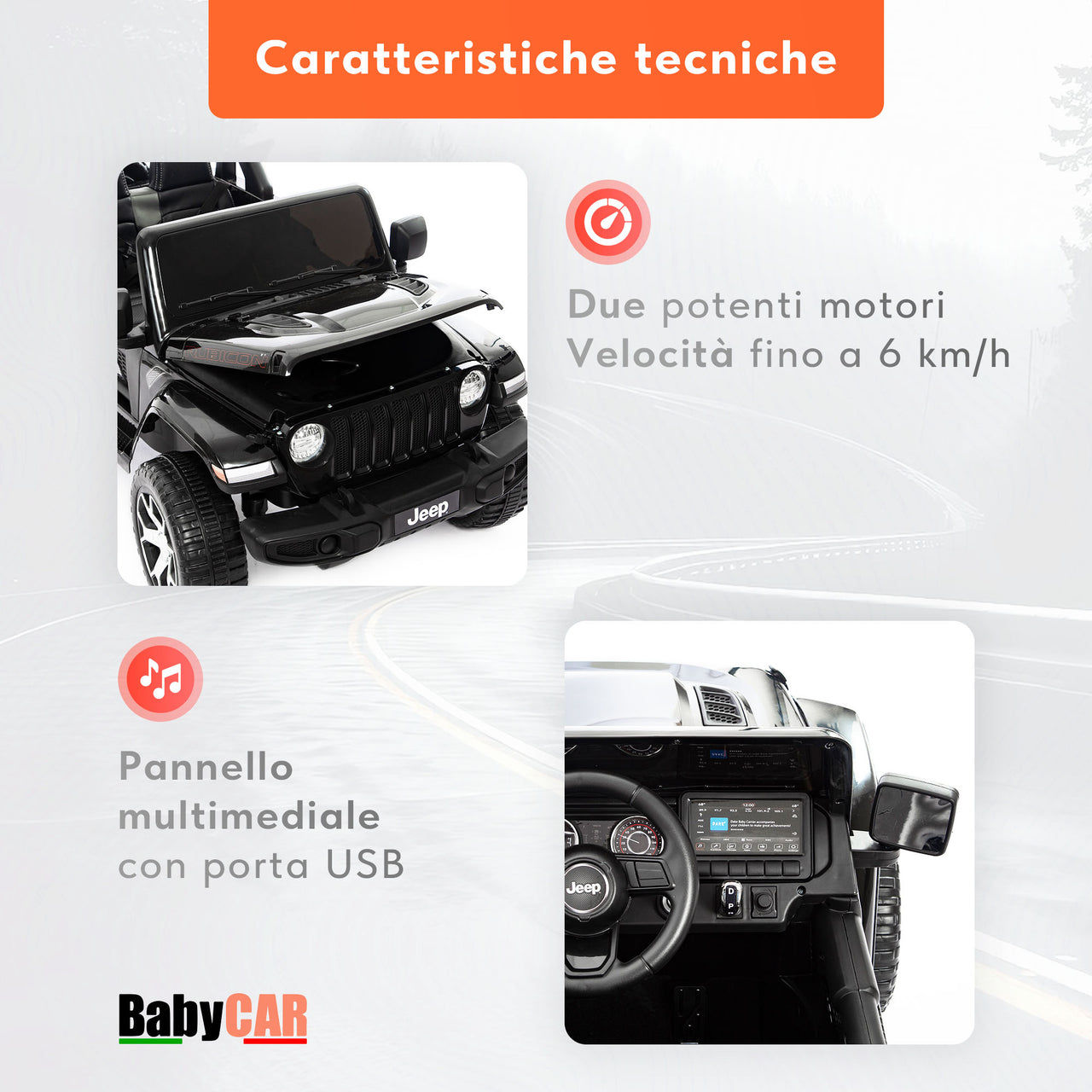 Jeep Wrangler Rubicon elettrica per bambini 12V nera