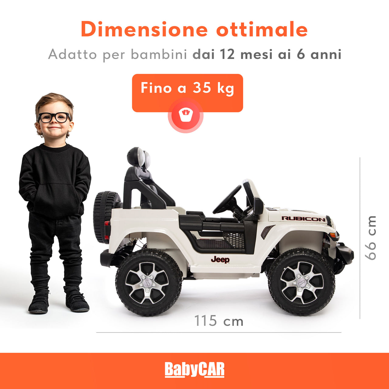 Jeep Wrangler Rubicon elettrica per bambini 12V bianca