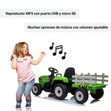 tractor con remolque verde con niña#color_verde