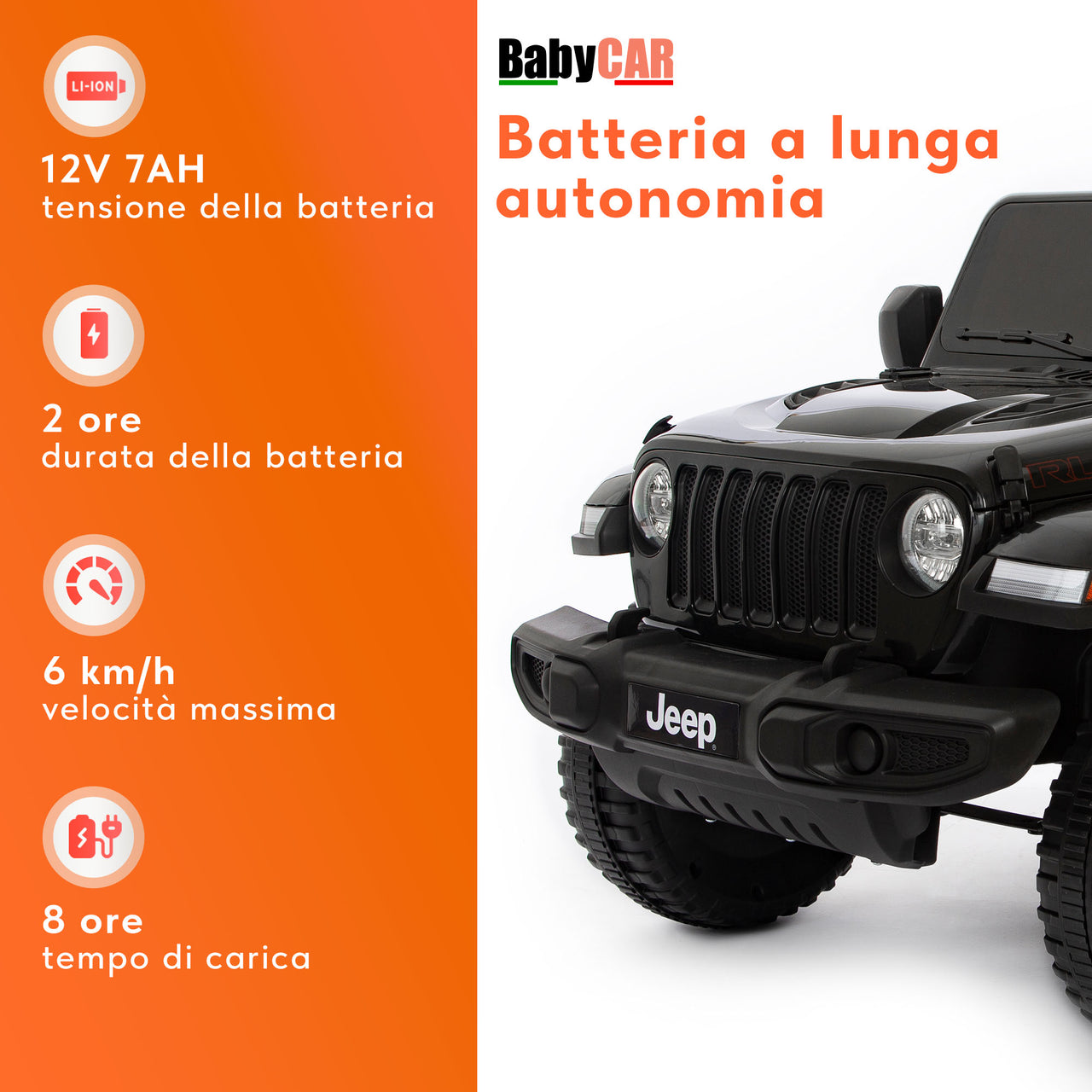 Jeep Wrangler Rubicon elettrica per bambini 12V nera