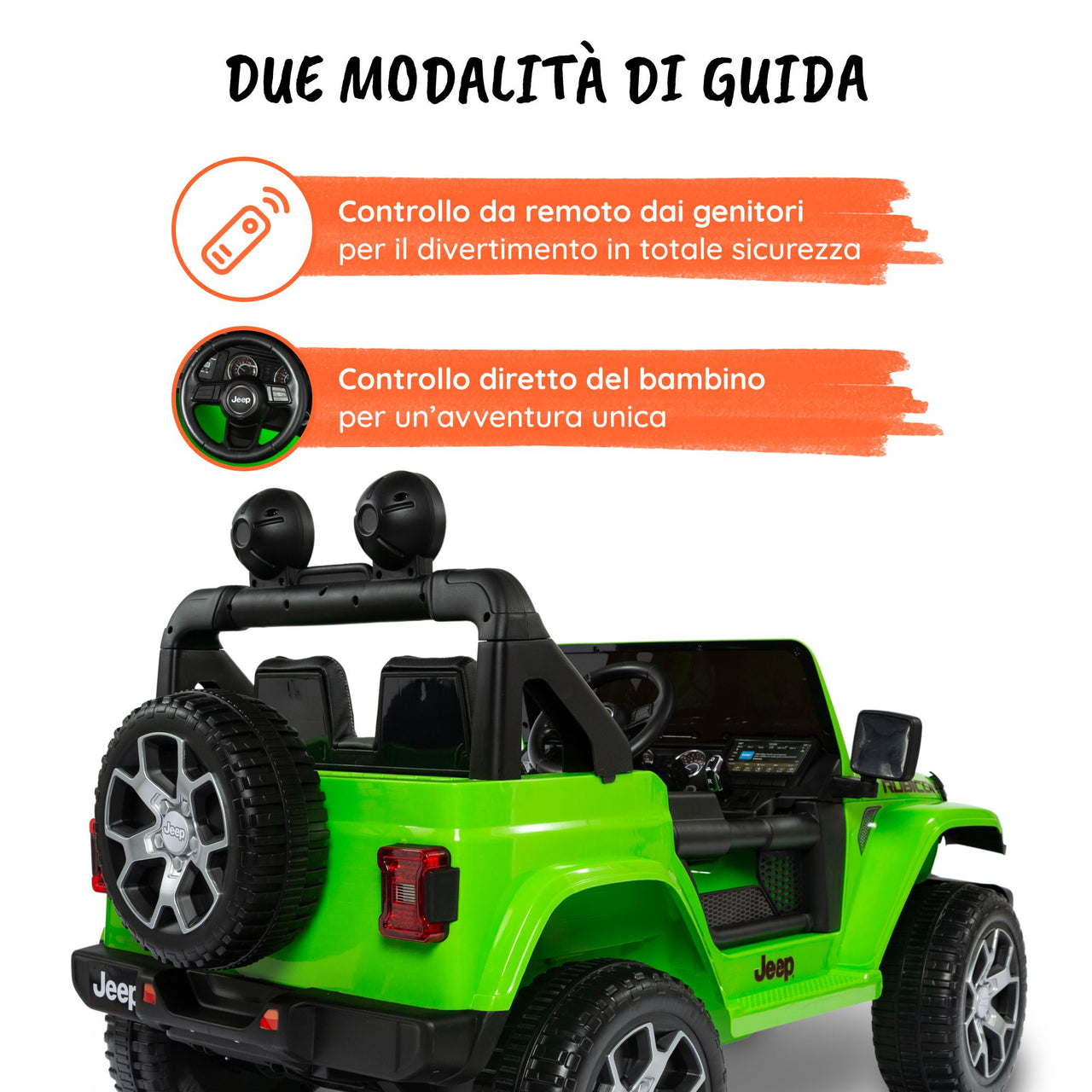 Jeep Wrangler Rubicon elettrica per bambini telecomando#colore_verde