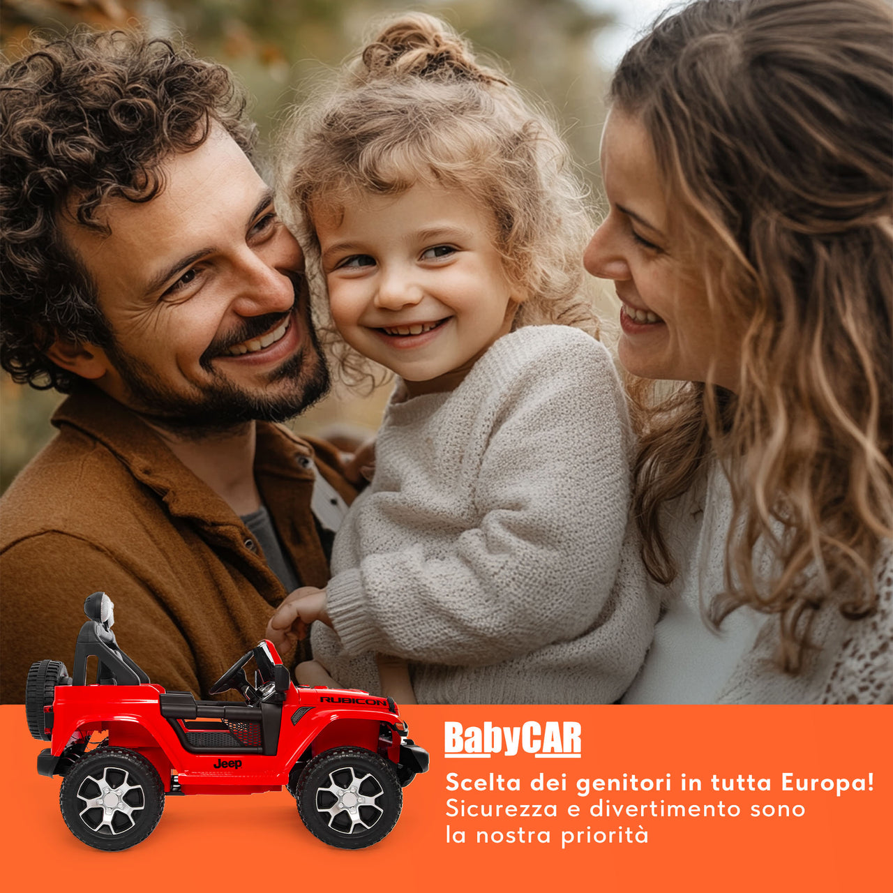 Jeep Wrangler Rubicon elettrica per bambini 12V con 2 posti rossa