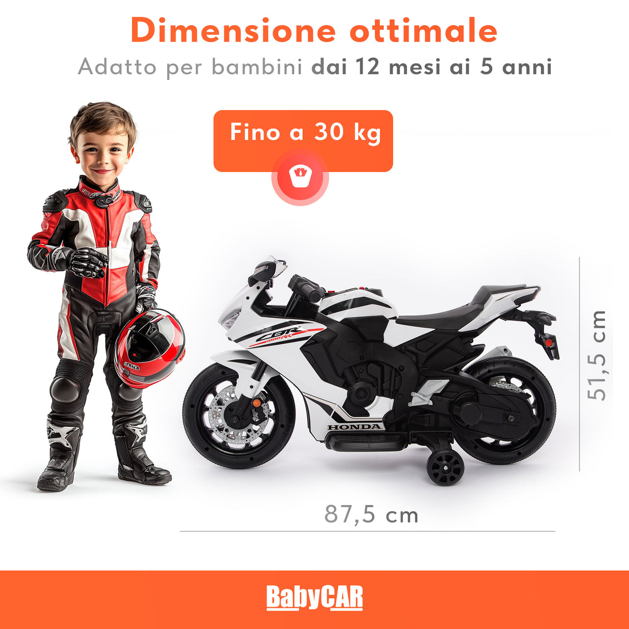 Honda CBR 1000 RR elettrica per bambini a 12V bianca