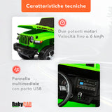 Jeep Wrangler Rubicon elettrica per bambini 12V verde