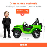 Jeep Wrangler Rubicon elettrica per bambini 12V verde