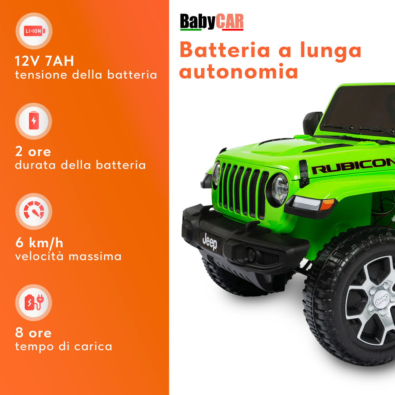 Jeep Wrangler Rubicon elettrica per bambini 12V verde