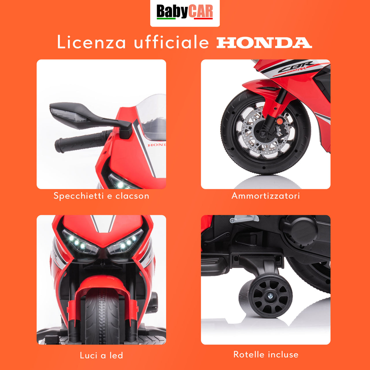 Honda CBR 1000 RR elettrica per bambini a 12V rossa