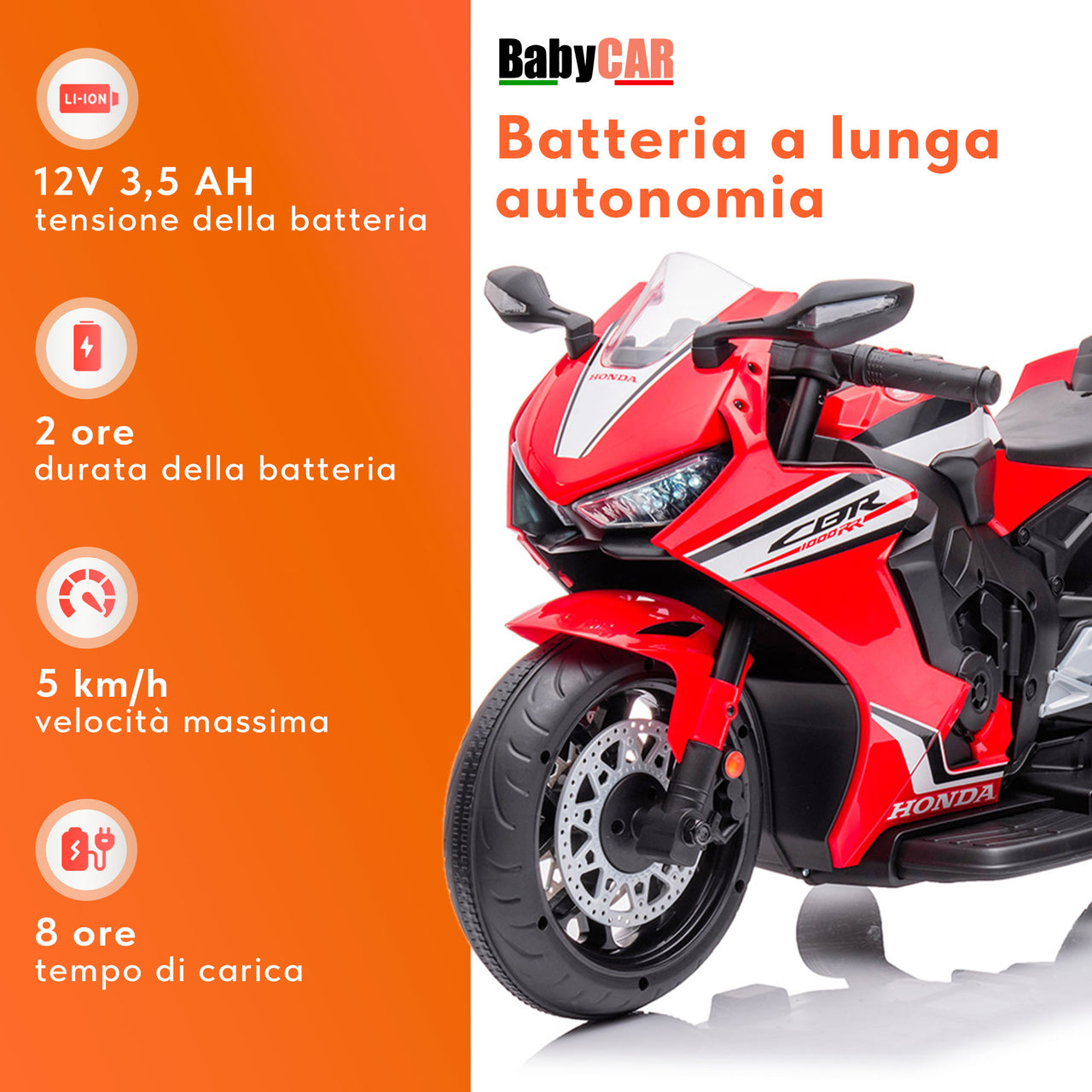 Honda CBR 1000 RR elettrica per bambini a 12V rossa