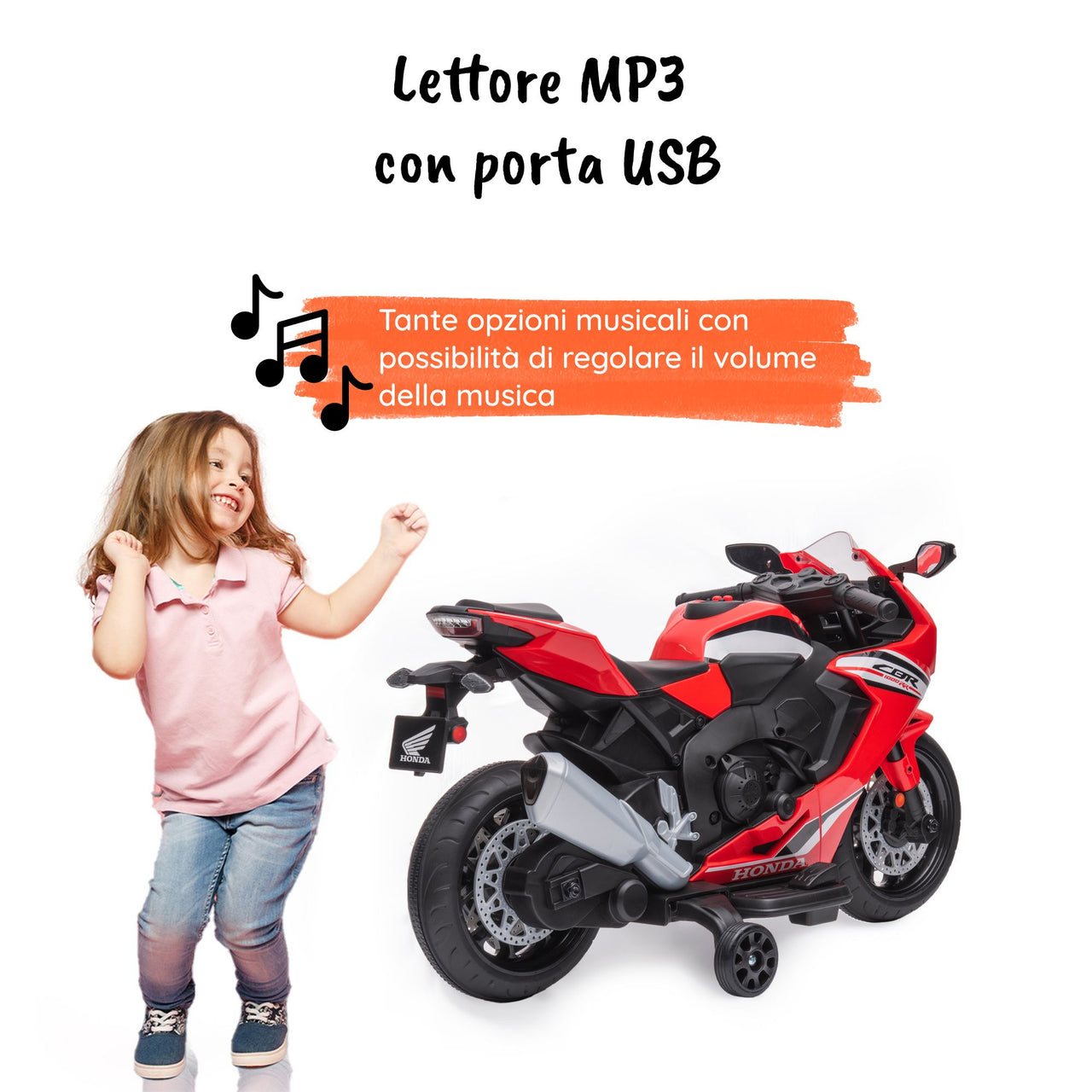 Honda CBR 1000 RR elettrica per bambini MP3#colore_rosso