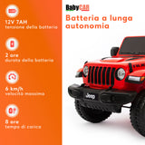 Jeep Wrangler Rubicon elettrica per bambini 12V con 2 posti rossa