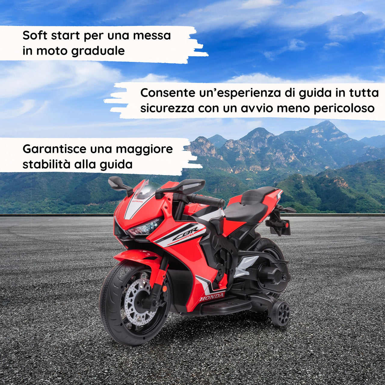 Honda CBR 1000 RR elettrica per bambini Soft Start#colore_rosso